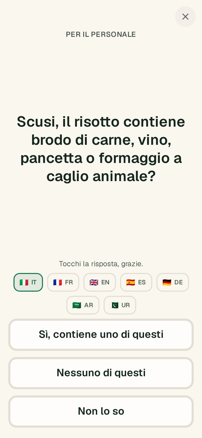 Domanda da mostrare al cameriere